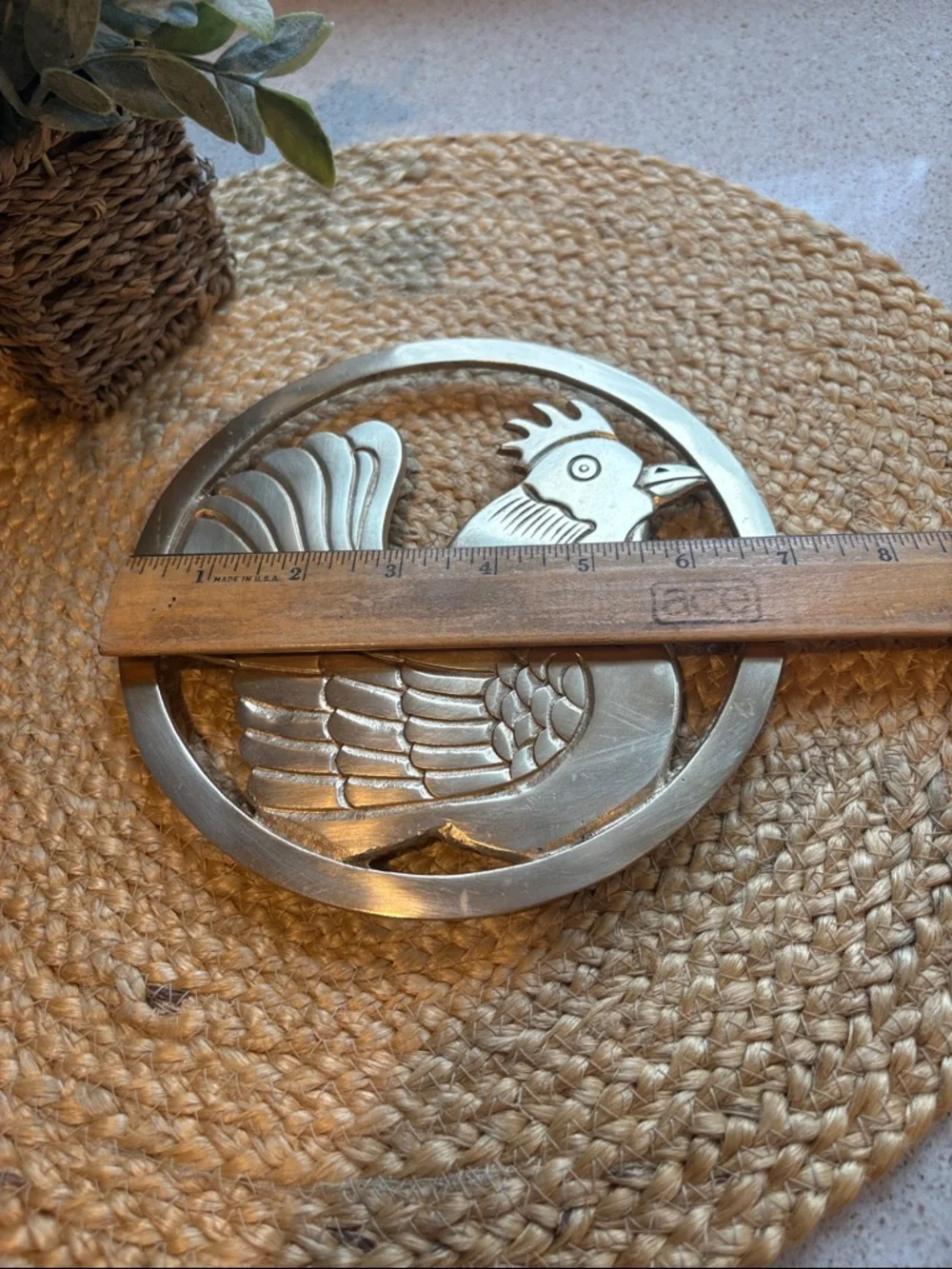 Vintage Brass Rooster Trivet